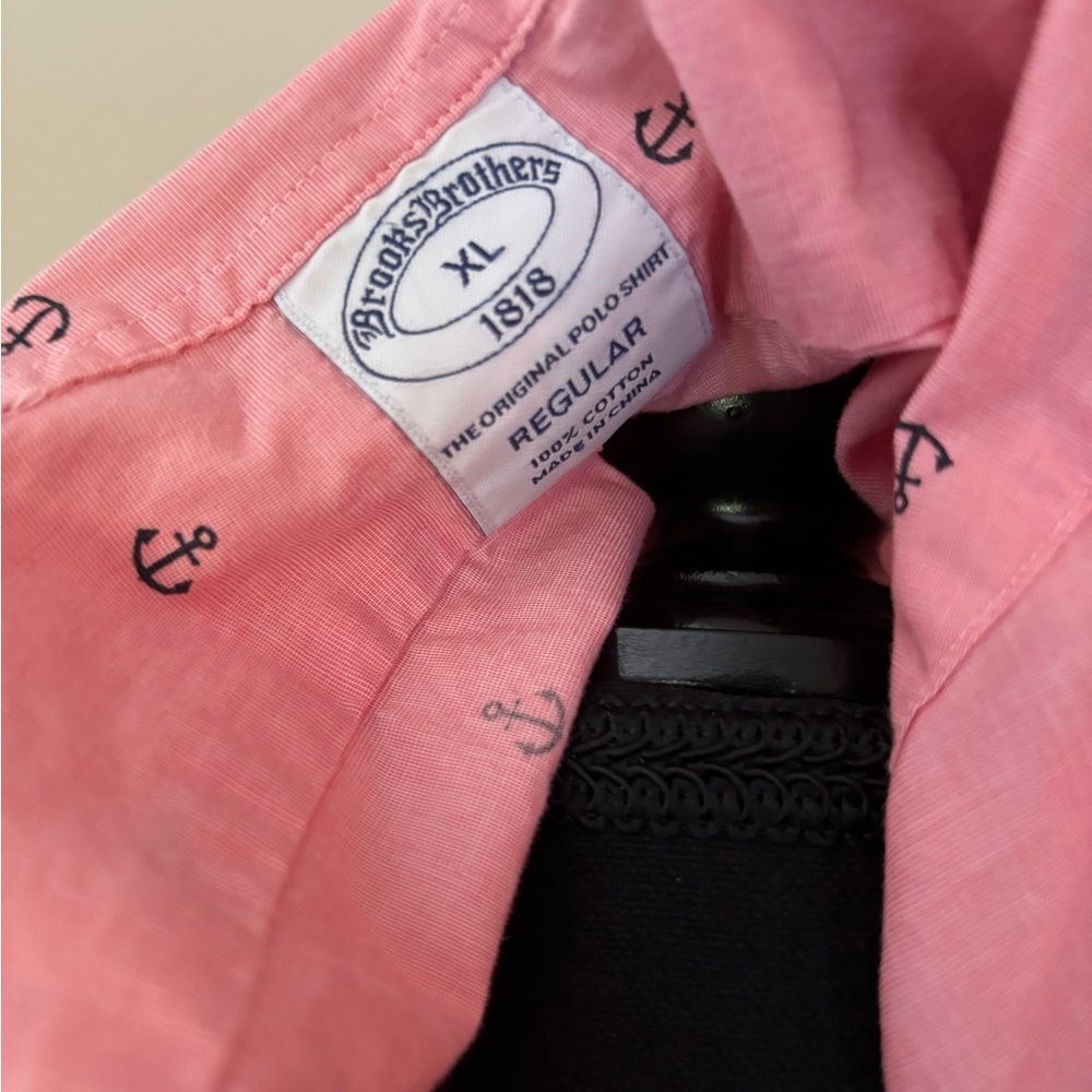 Brooks Brothers pink navy anchor nautical short sleeve button down size XL - Picture 3 of 4